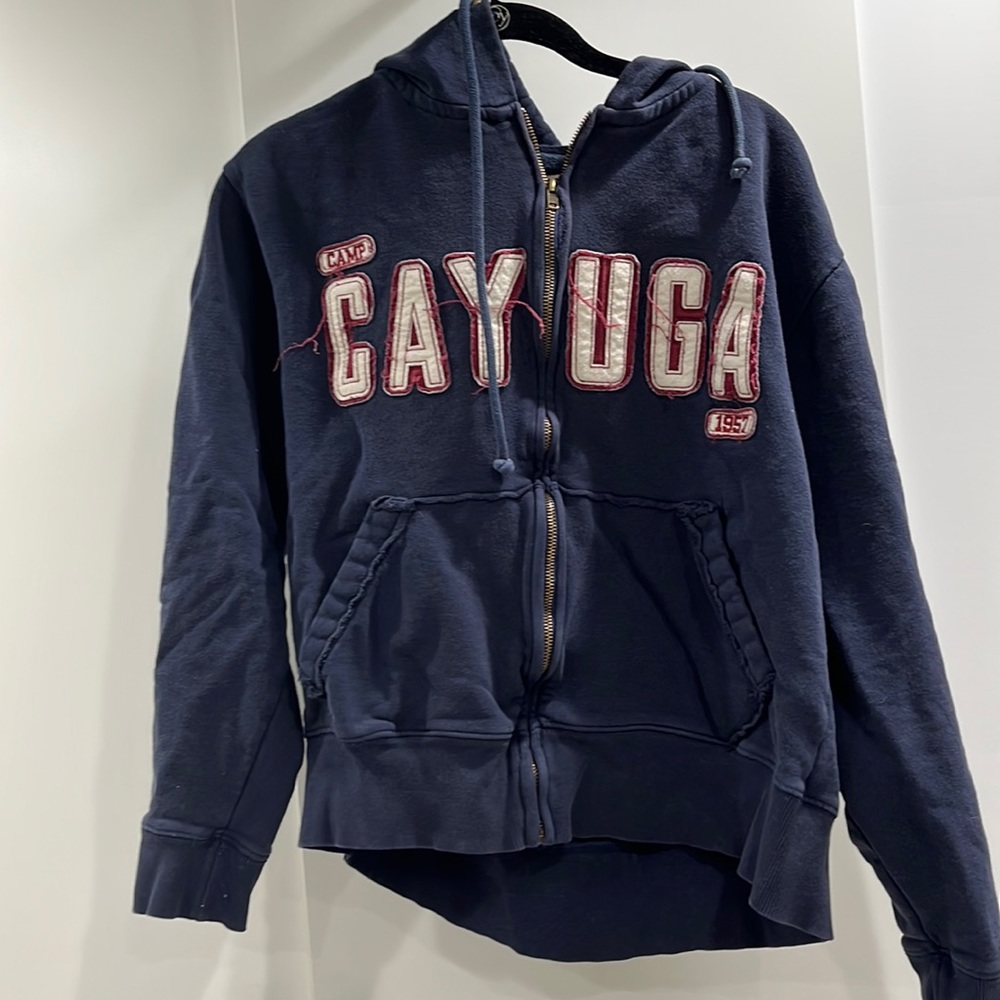 Navy blue Camp Cayuga oversized zip up sweatshirt, not worn often, size S